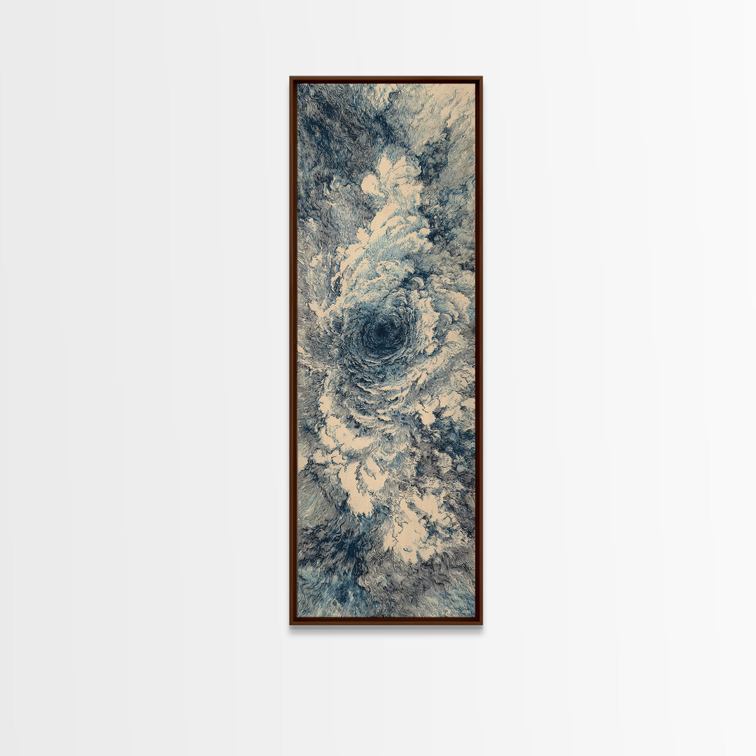Blue Cream Swirling Ocean Vortex Abstract Wall Art, Minimalist Canvas Print, Modern Coastal Decor, Dreamy Large Art Gift