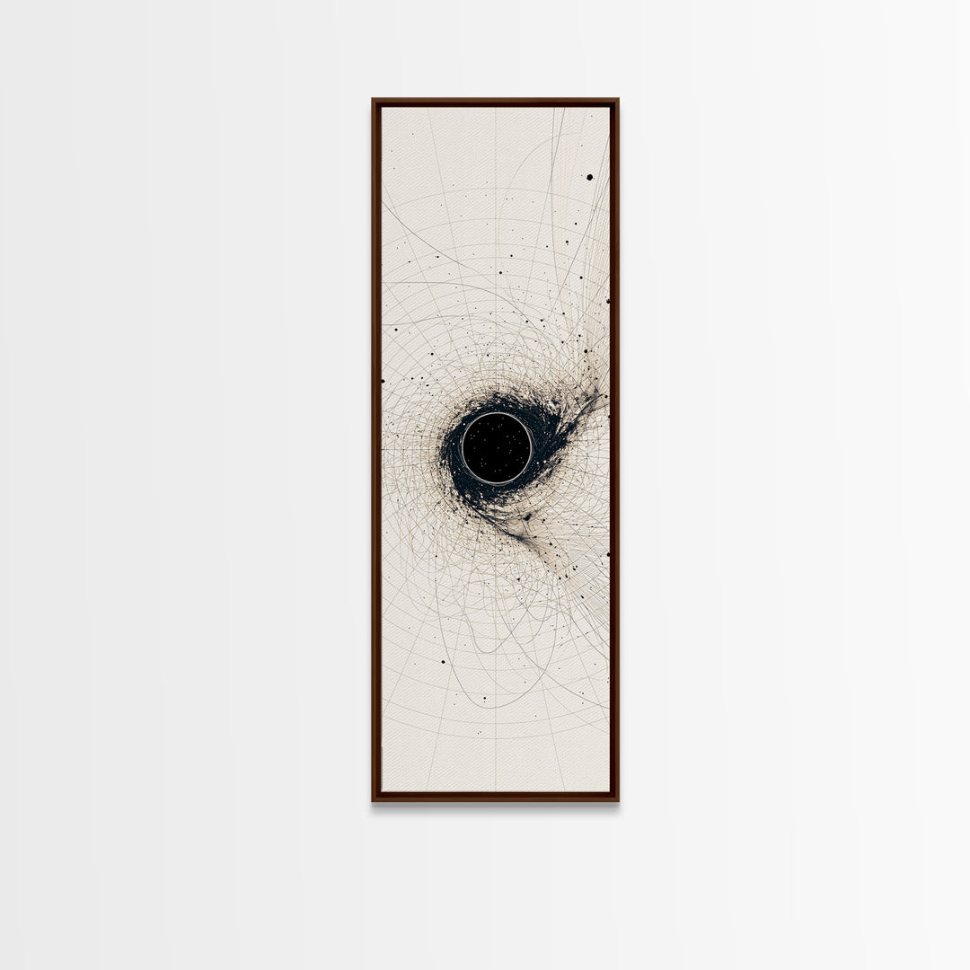 Minimal Black Singularity With Orbital Lines Wall Art, Abstract Canvas Print, Modern Minimalist Decor, Geometric Art Gift
