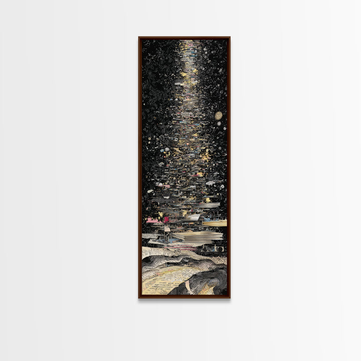Moonlit Starry Night Abstract Canvas Print, Black And Gold Modern Art, Mystical Wall Decor, Statement Home Decor Gift For Him