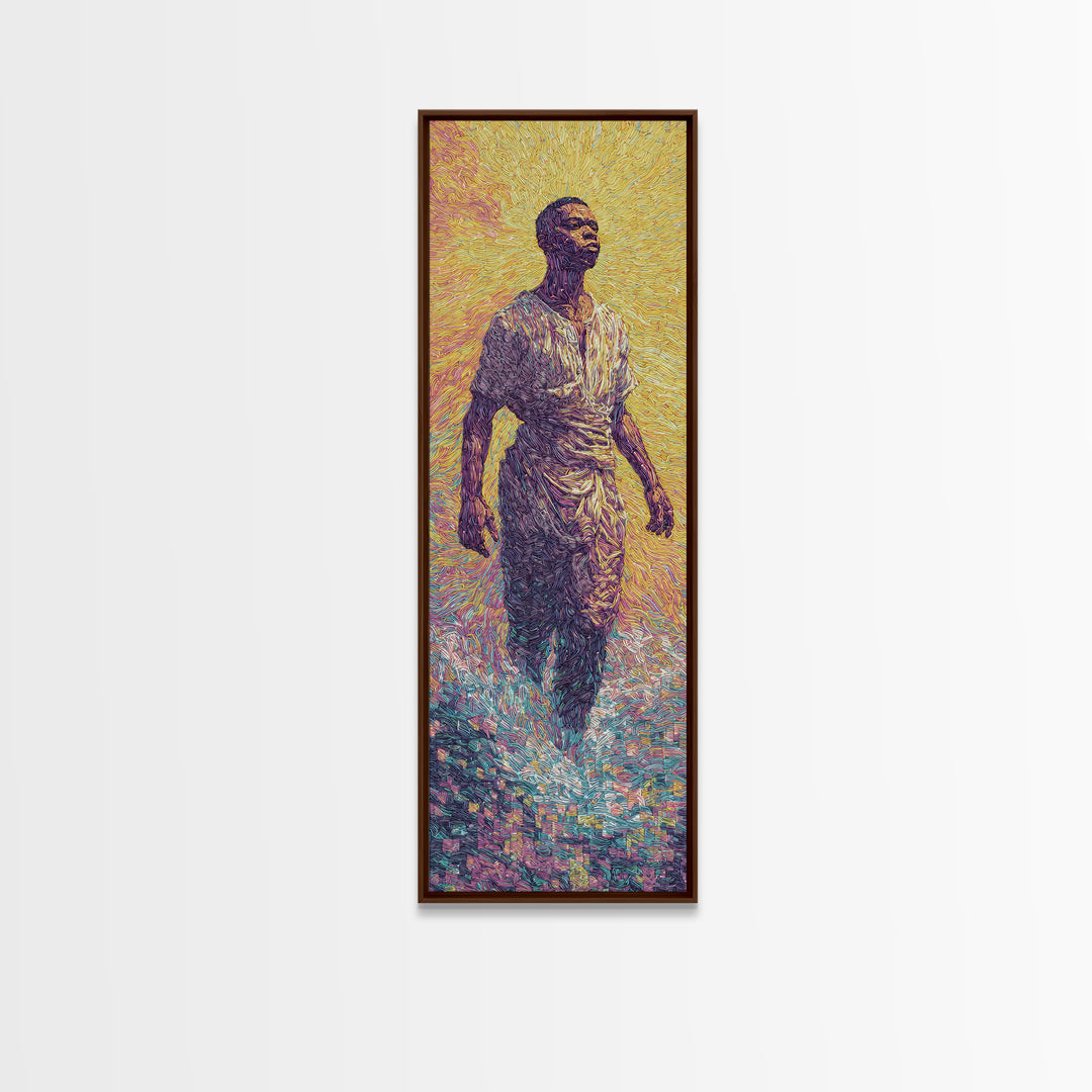 Radiant African Man Walking Through Water Canvas Print, Afrocentric Black Art, Spiritual Wall Decor, Modern Portrait Gift