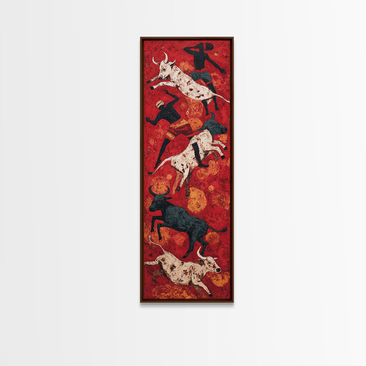 Red Cave Style Cattle Silhouettes Wall Art, African Animal Art Canvas Print, Tribal Safari Decor, Rustic Statement Home Gift
