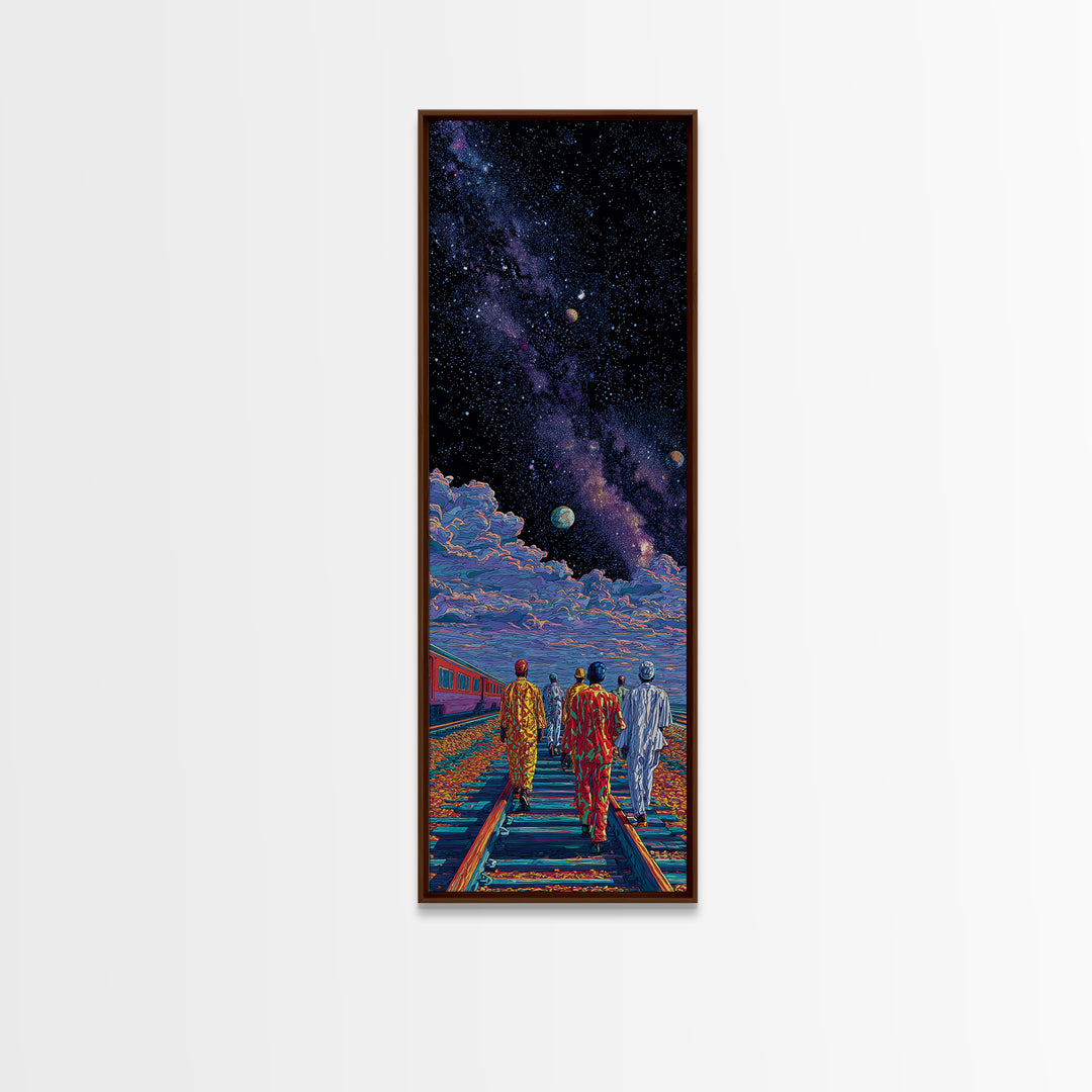 Afrofuturist Travelers On Cosmic Railroad Canvas Print, Black Culture Art, Galaxy Wall Decor, Modern African Home Decor Gift