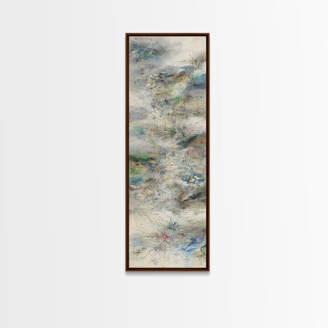 Misty Abstract Landscape With Fine Lines Framed Canvas Print, Contemporary Wall Art, Neutral Home Decor For Office And Living Room