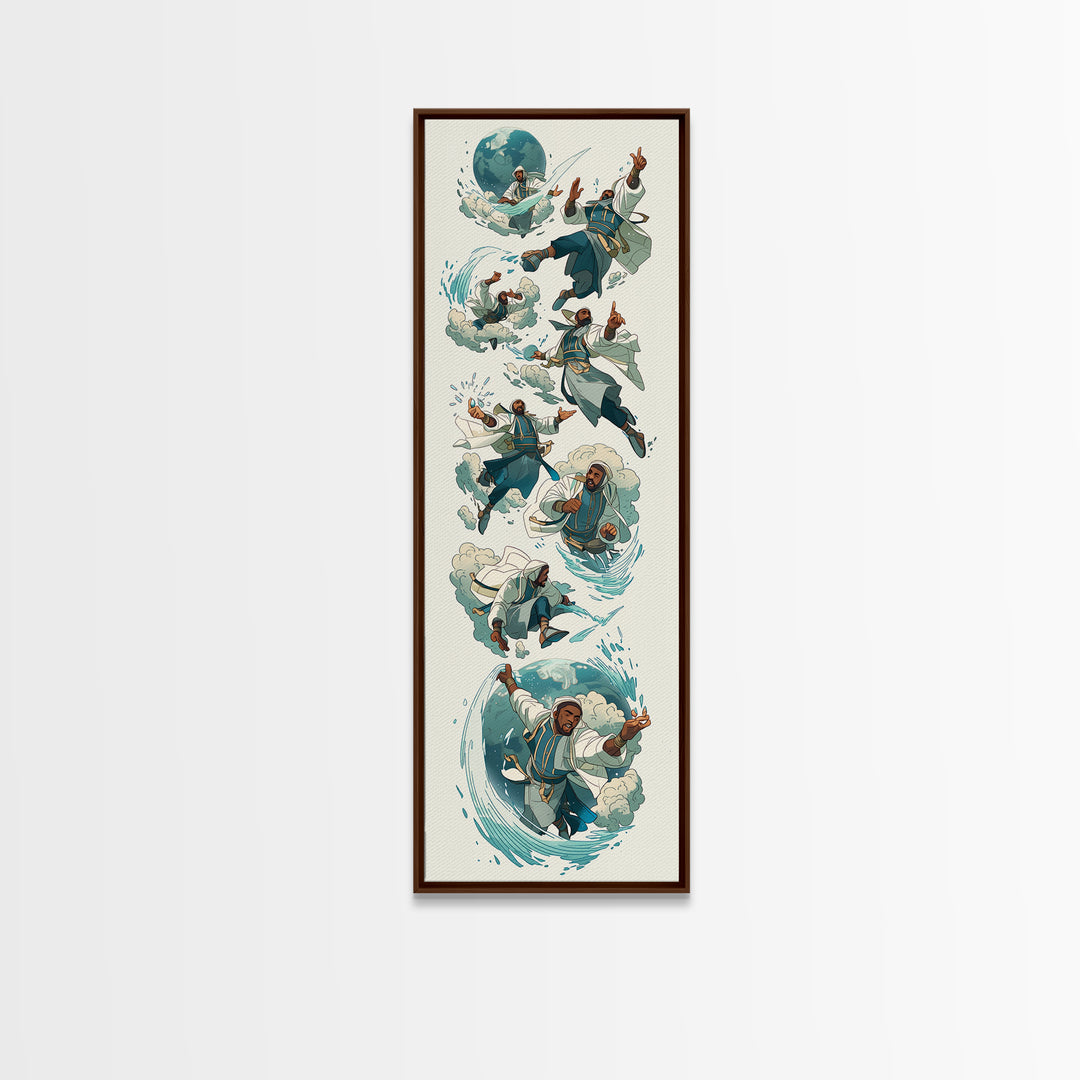 Whimsical Martial Artist Canvas Print, Water And Wind Adventure Art, Playful Fantasy Wall Decor, Unique Kids Room Art Gift
