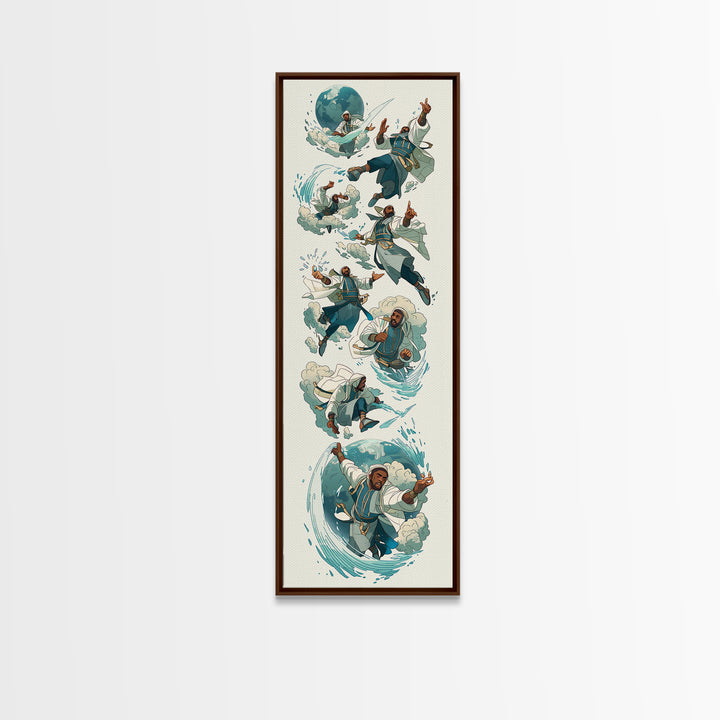 Whimsical Martial Artist Canvas Print, Water And Wind Adventure Art, Playful Fantasy Wall Decor, Unique Kids Room Art Gift
