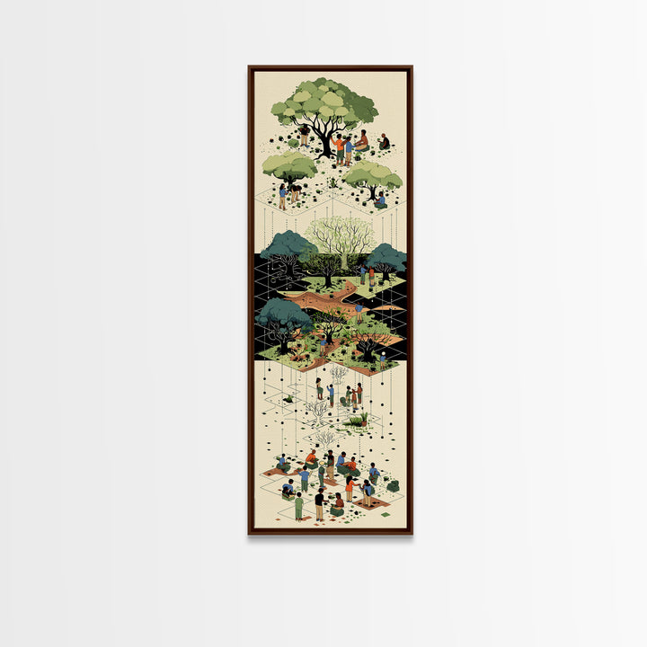 Layered Community Park With Trees Wall Art, Isometric Garden Illustration, Green Nature Scene, Modern Home Decor Gift For Office