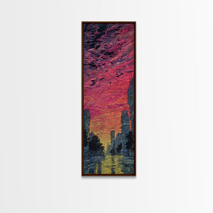 Dramatic Sunset City Skyline Canvas Print, Urban Wall Art, Modern African Inspired Decor, Moody Skyscraper Living Room Art