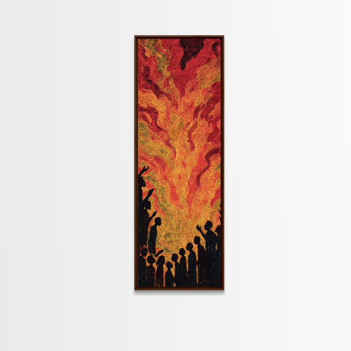 Fiery Celebration Silhouettes Wall Art, African Culture Art, Bold Abstract Painting, Festival Energy Decor, Statement Canvas Print