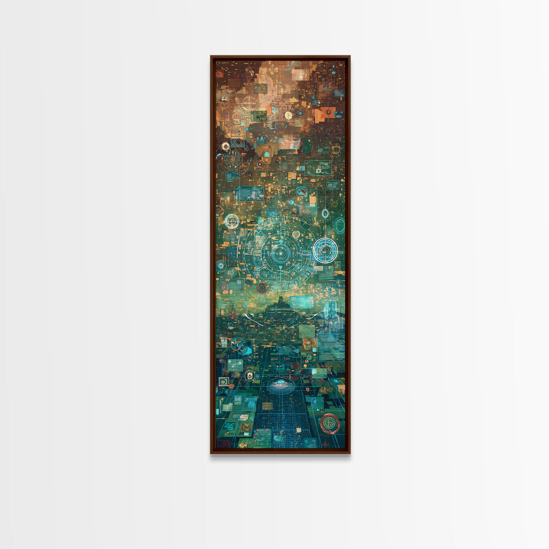 Futuristic Teal Gold Circuit City Wall Art, Afrofuturism Decor, Abstract African Art Print, Modern Canvas Office Decor Gift