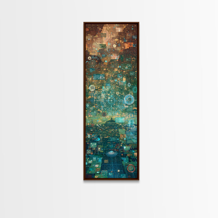 Futuristic Teal Gold Circuit City Wall Art, Afrofuturism Decor, Abstract African Art Print, Modern Canvas Office Decor Gift