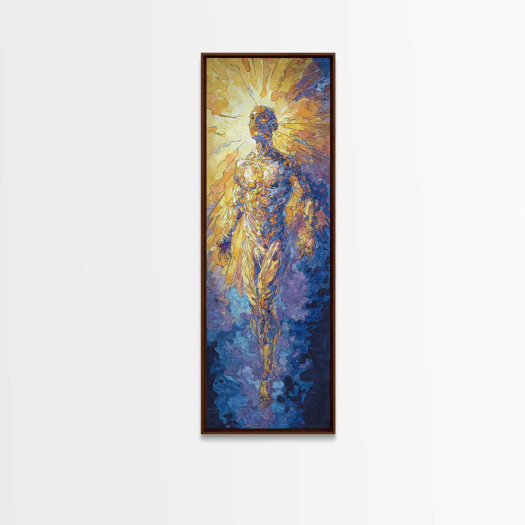 Radiant Golden Ascending Spirit Wall Art, Spiritual African Inspired Art, Abstract Figure Canvas Print, Dreamy Home Decor