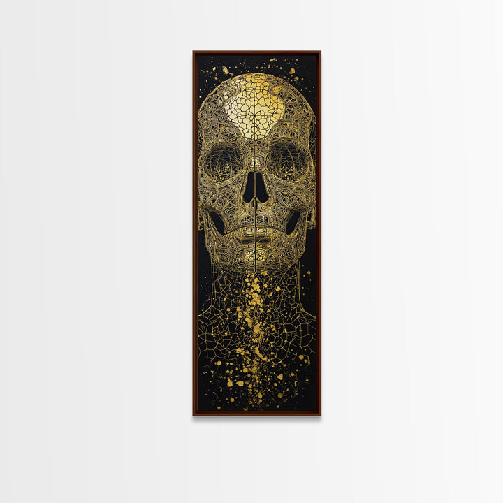 Golden Cracked Skull Portrait Wall Art, Black And Gold Art, Gothic Abstract Canvas Print, Dark Statement Home Decor Gift