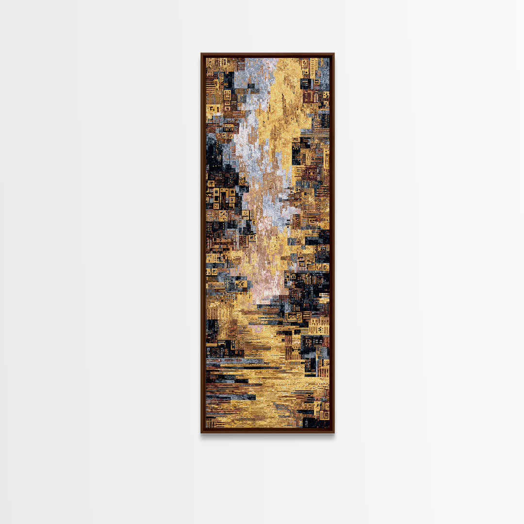 Golden Abstract African City Wall Art, Modern Geometric Canvas Decor, Luxury Urban Statement Print, Earth Tone Home Decor