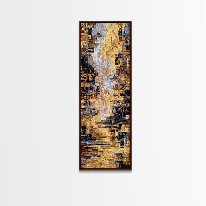 Golden Abstract African City Wall Art, Modern Geometric Canvas Decor, Luxury Urban Statement Print, Earth Tone Home Decor
