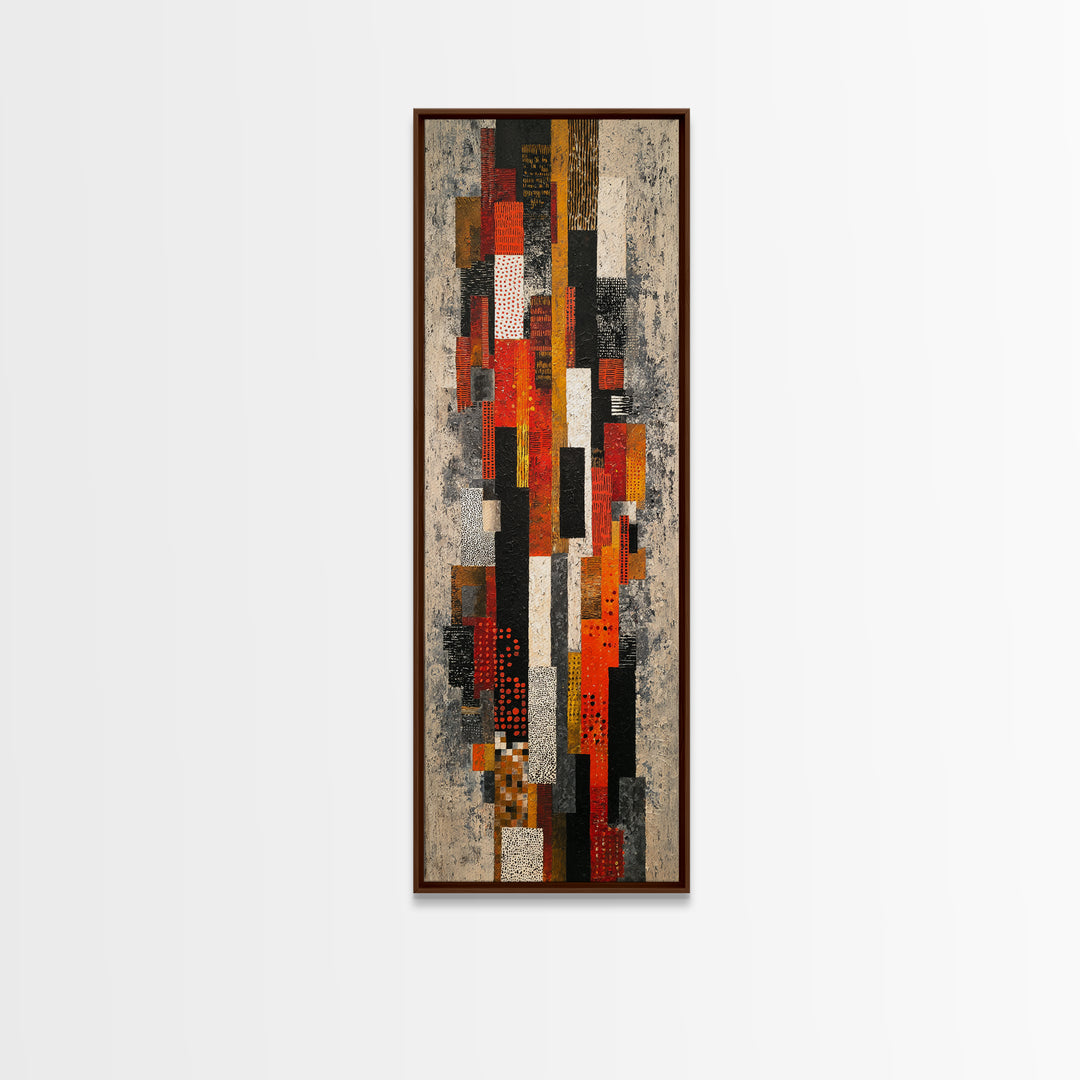Red Black Geometric Textile Canvas Print, Abstract African Fabric Wall Decor, Modern Tribal Pattern Art, Bold Home Decor Gift