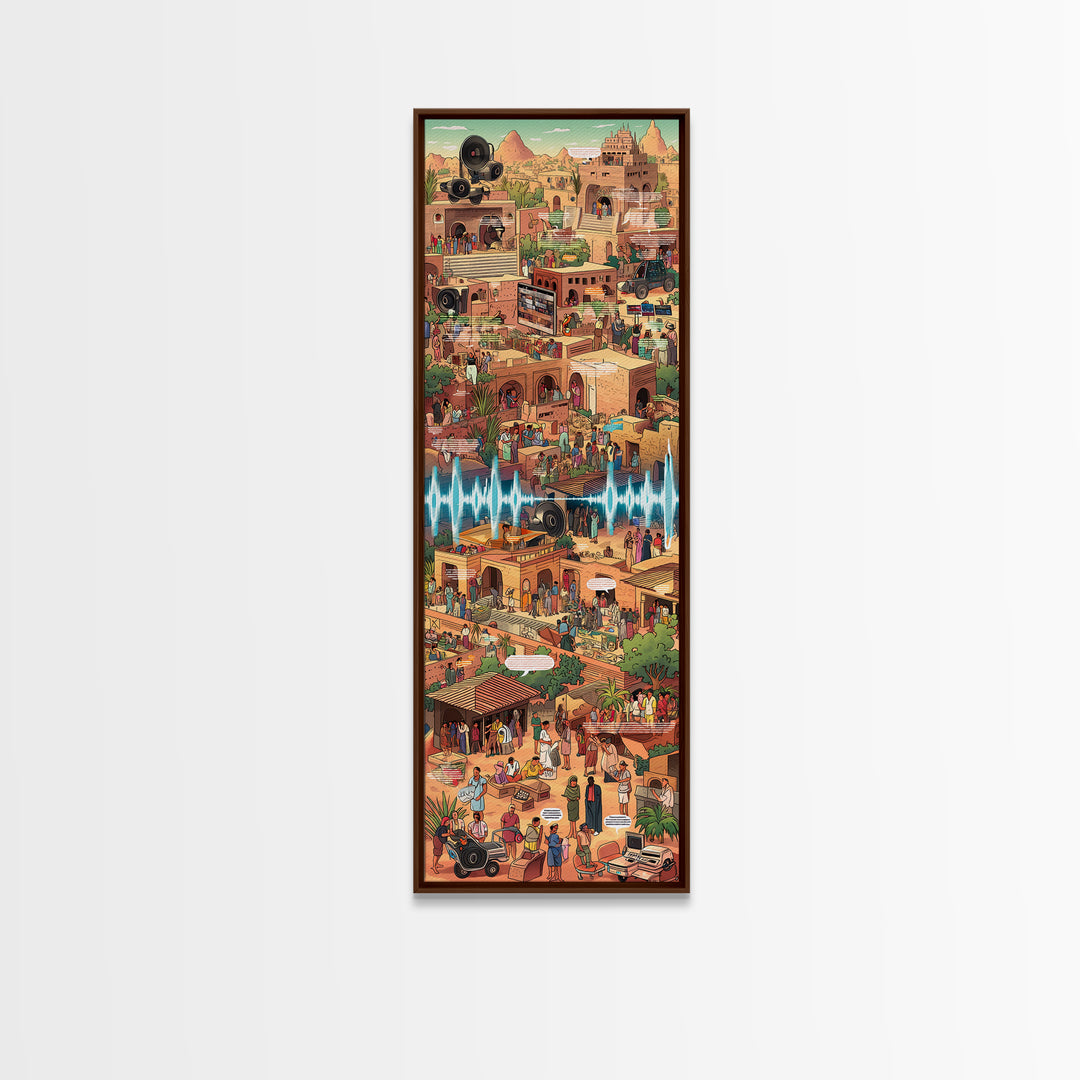 Bustling African Market City Wall Art, Pixel Style Cultural Canvas Decor, Afrocentric Travel Poster, Vibrant Statement Print