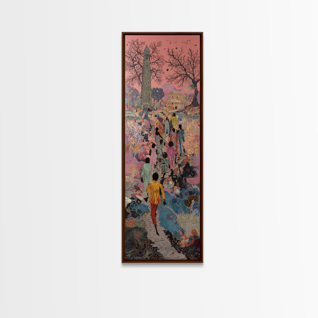Surreal Garden Procession With Obelisk Wall Art, Mystical Cultural Landscape Print, Colorful Bohemian Home Decor Gift Poster