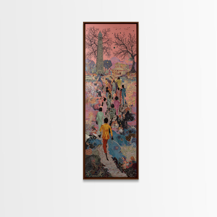 Surreal Garden Procession With Obelisk Wall Art, Mystical Cultural Landscape Print, Colorful Bohemian Home Decor Gift Poster