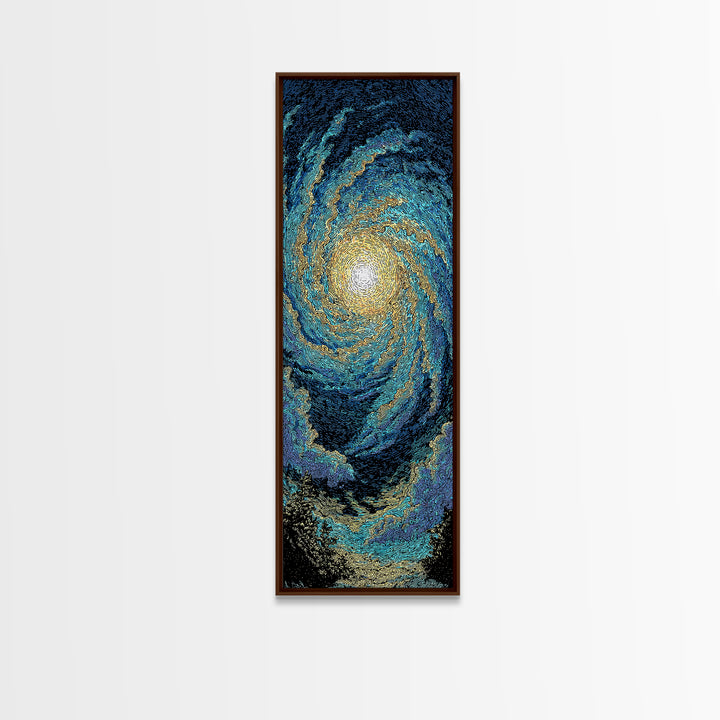 Blue Gold Spiral Galaxy Wall Art, Cosmic Abstract Canvas Print, Celestial Space Decor, Modern Astronomy Gift For Home Office Decor