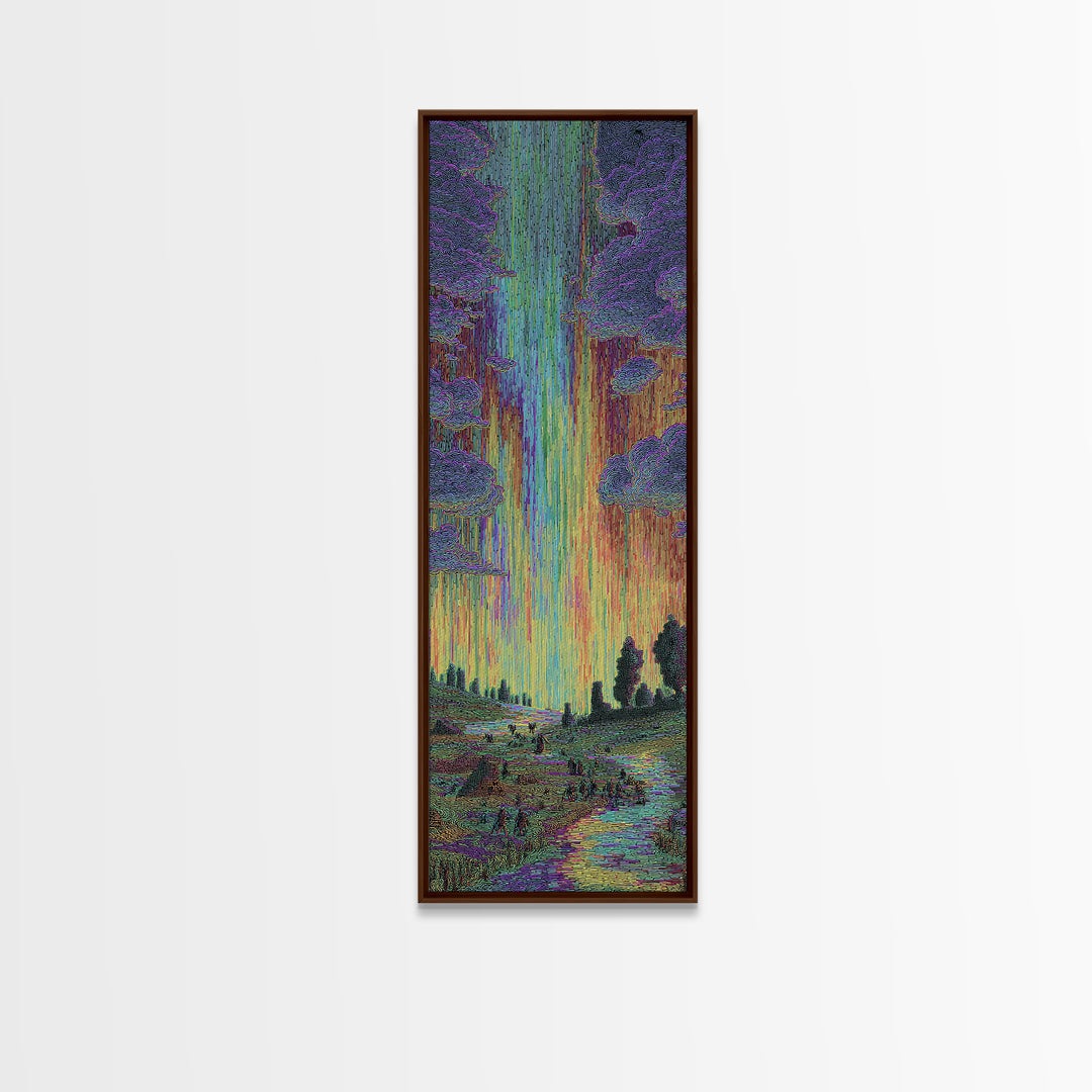Luminous Jungle Path With Violet Trees Canvas Print, African Inspired Nature Scene Art, Dreamy Green Blue Wall Decor Gift