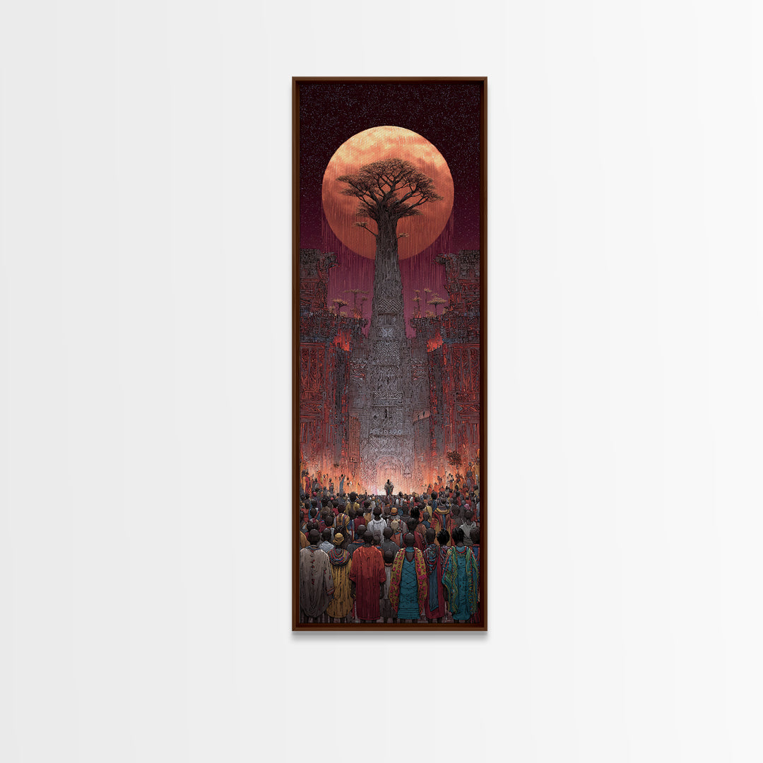 Giant Baobab Tree Beneath Copper Moon Canvas Print, African Landscape Art, Spiritual Tribal Decor, Ancestral Wall Gift Print