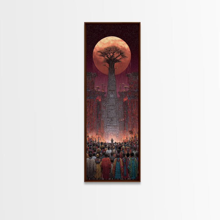 Giant Baobab Tree Beneath Copper Moon Canvas Print, African Landscape Art, Spiritual Tribal Decor, Ancestral Wall Gift Print