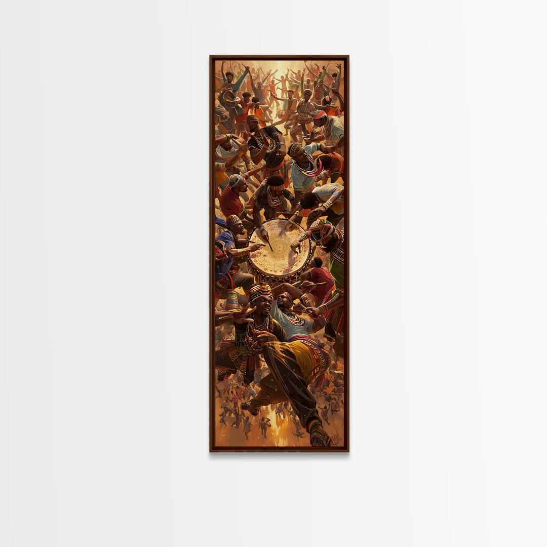 Joyful African Drum Dance Celebration Framed Canvas Print, African Women Art, Tribal Culture Wall Decor, Music Festival Gift