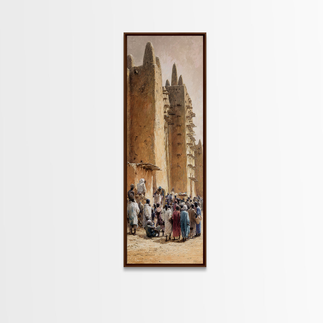 Djenne Mosque Street Wall Art, Mali Mud Brick Architecture Canvas Print, African Culture Decor, Sahel Travel Poster Artwork