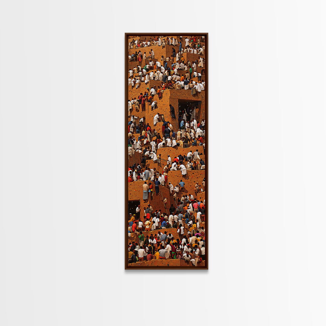 Crowded African Market Wall Art, Aerial Mud Brick Festival Canvas Print, Vibrant Cultural Decor, Sahel Cityscape Artwork