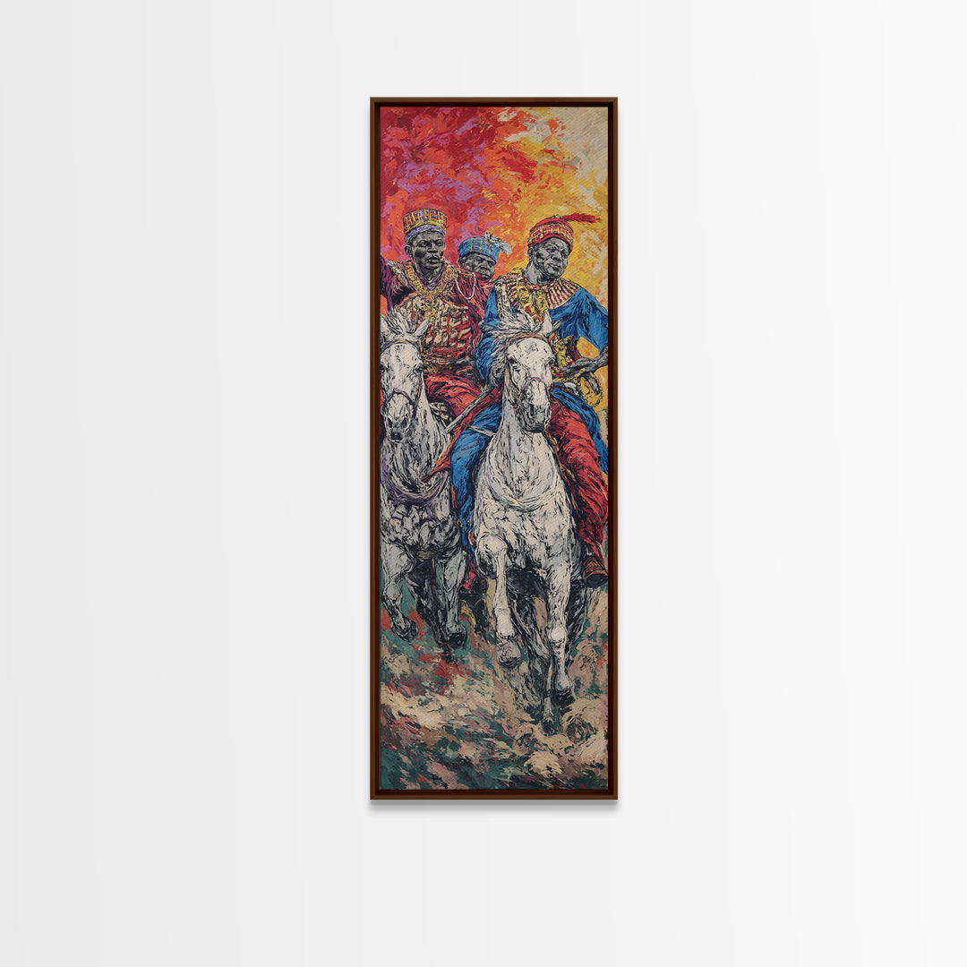 Three African Royal Horsemen On White Horses Canvas Print, Afrocentric Wall Art, African Warrior Art, Cultural Home Decor