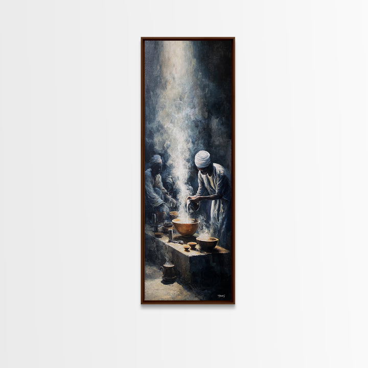 African Steam Ritual Wall Art, Dark Ceremonial Canvas, Men In White Headwraps, Afrocentric Tribal Decor, Spiritual Print