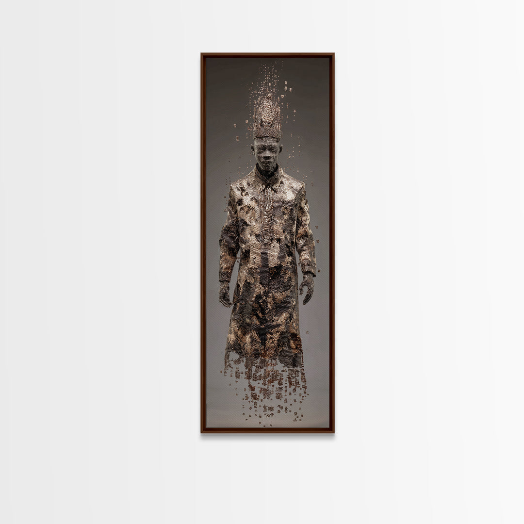 Dissolving African King In Ceremonial Robe Canvas Print, African Warrior Art, Tribal Portrait Wall Art, Afrocentric Decor