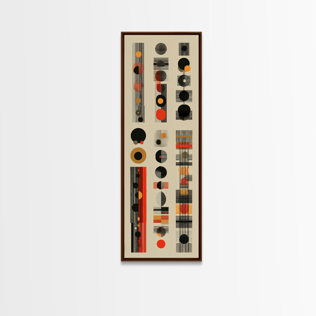 Earth Tone Circle Stripe Framed Canvas Print, African Abstract Pattern, Minimalist Wall Art, Mid Century Modern Decor Poster