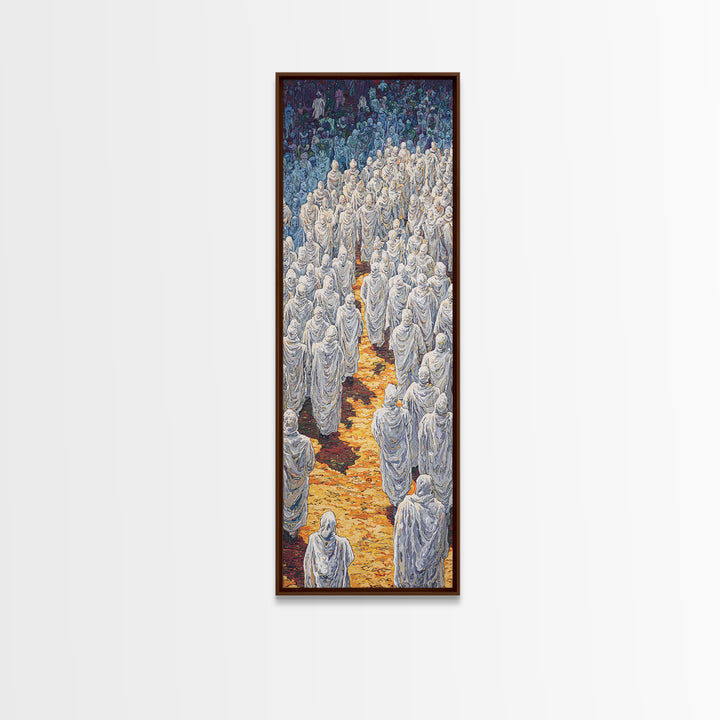 White Robed Procession Through Blue Forest Wall Art, African Spiritual Artwork, Dreamy Cultural Decor, Large Statement Print