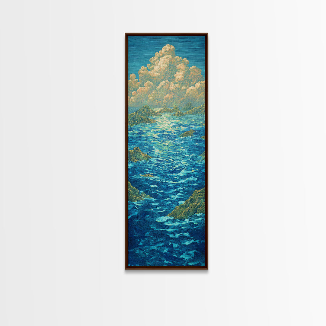 Turquoise Ocean With Golden Clouds Canvas Print, Blue Seascape Wall Art, Dreamy Nature Scene Art, Coastal Home Decor Gift