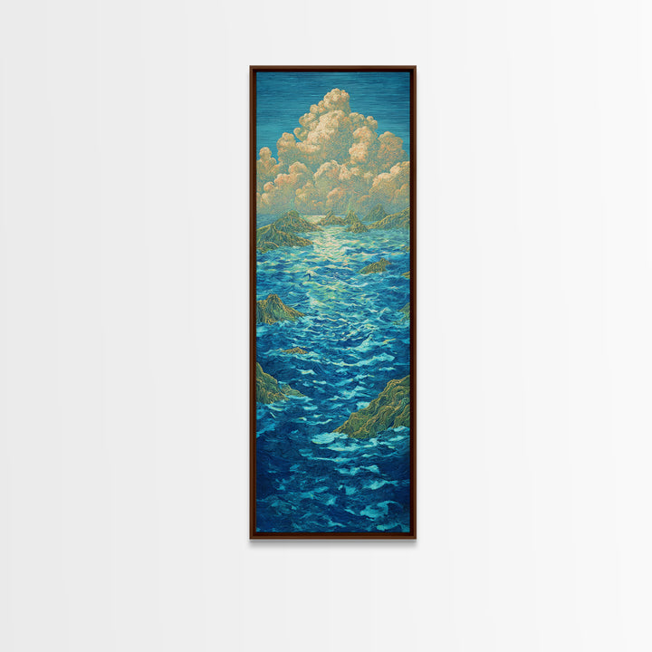 Turquoise Ocean With Golden Clouds Canvas Print, Blue Seascape Wall Art, Dreamy Nature Scene Art, Coastal Home Decor Gift