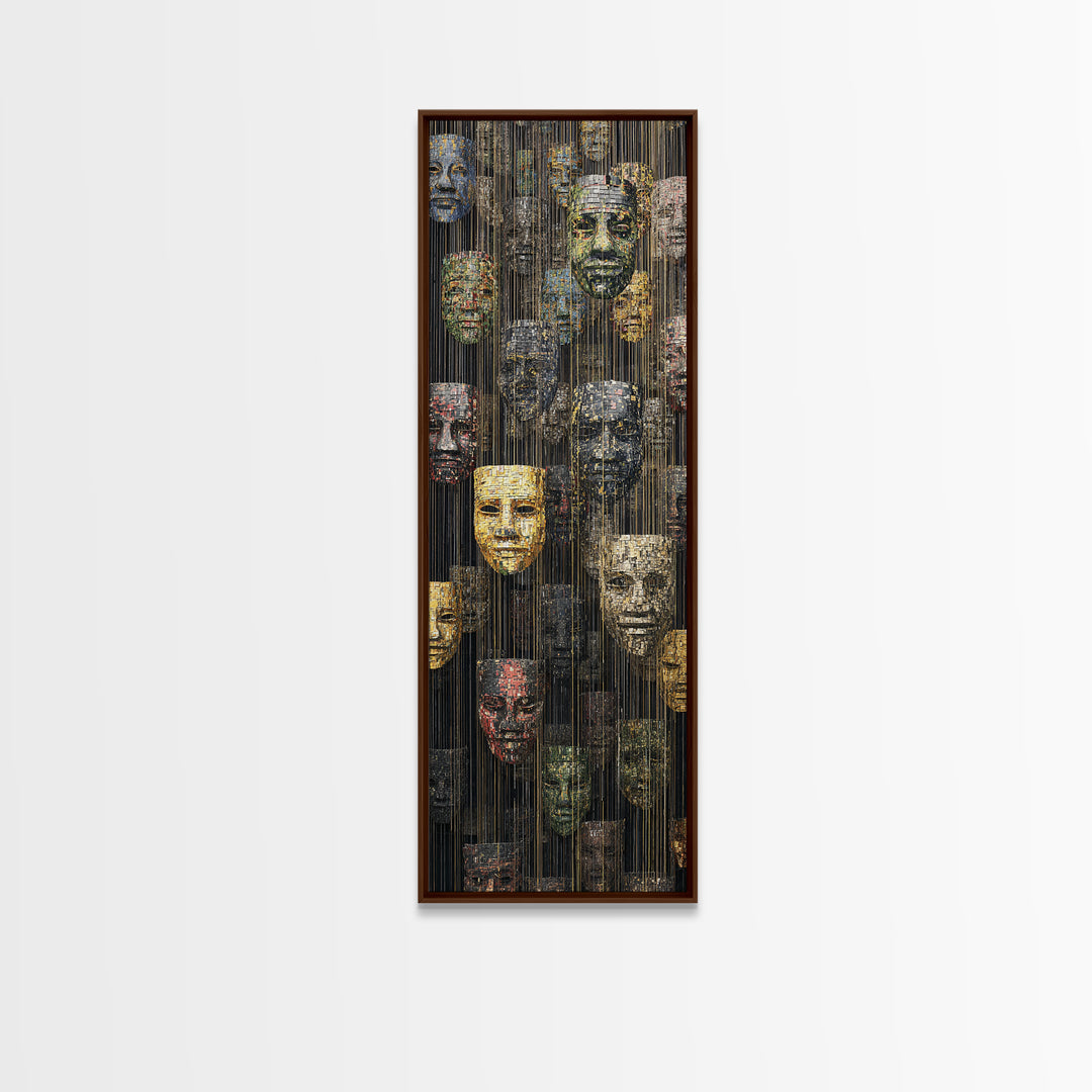 Hanging African Mask Gallery Wall Art, Black Gold Tribal Canvas Print, Afrocentric Culture Decor, Statement Artwork Gift