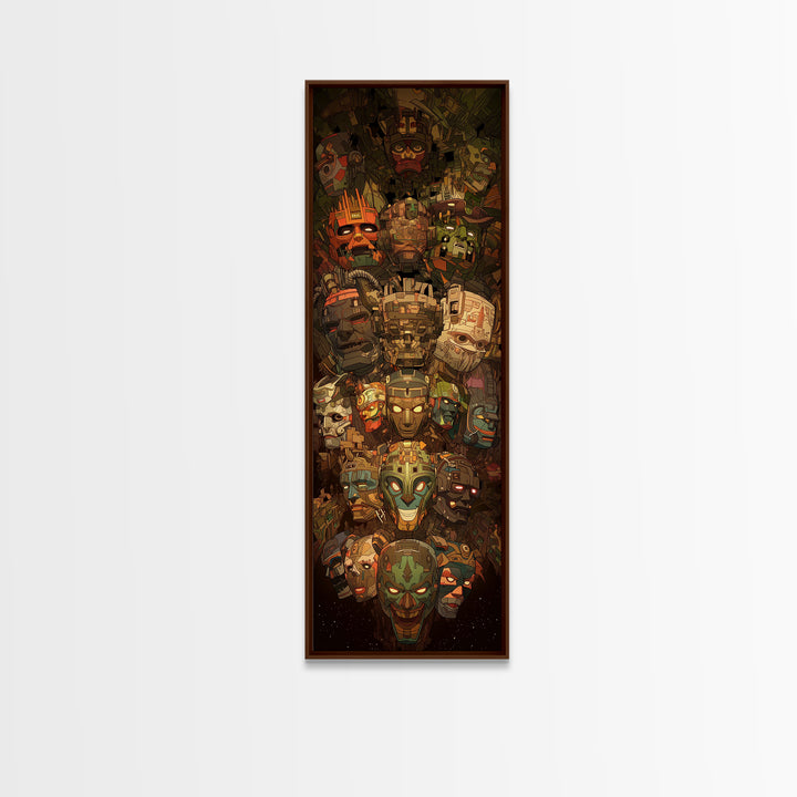 Colorful Tribal Mask Totem Canvas Print, African Mask Art, African Tribal Art, Bold Home Decor, Vibrant Afrocentric Wall Art