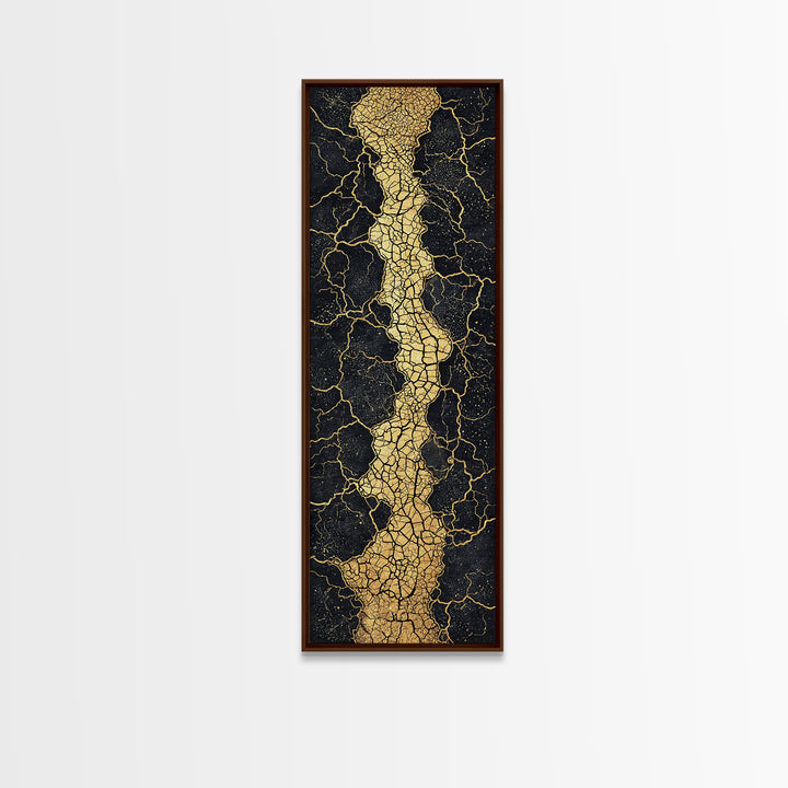 Gold Cracked Abstract River Wall Art, Black And Gold Art, Earth Tone Wall Decor, Modern Abstract Art, Premium Canvas Print