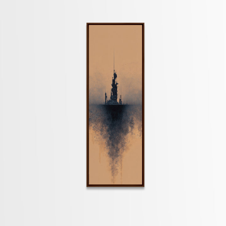 Misty Black Spire On Terracotta Canvas Print, Dreamy Wall Art, Minimalist Decor, Modern Canvas Art, Gothic Office Decor Art
