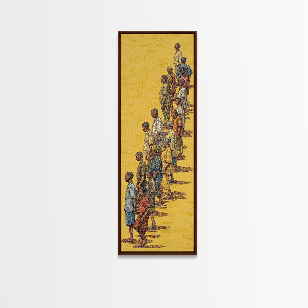 Long Line Of African People On Golden Sand Wall Art, Cultural Art Print, African Women And Men Canvas Print, Diaspora Decor