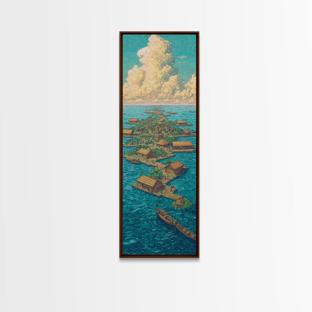 Floating African Water Village Wall Art, Turquoise Ocean Huts, Afrocentric Decor, African Landscape, Coastal Canvas Print