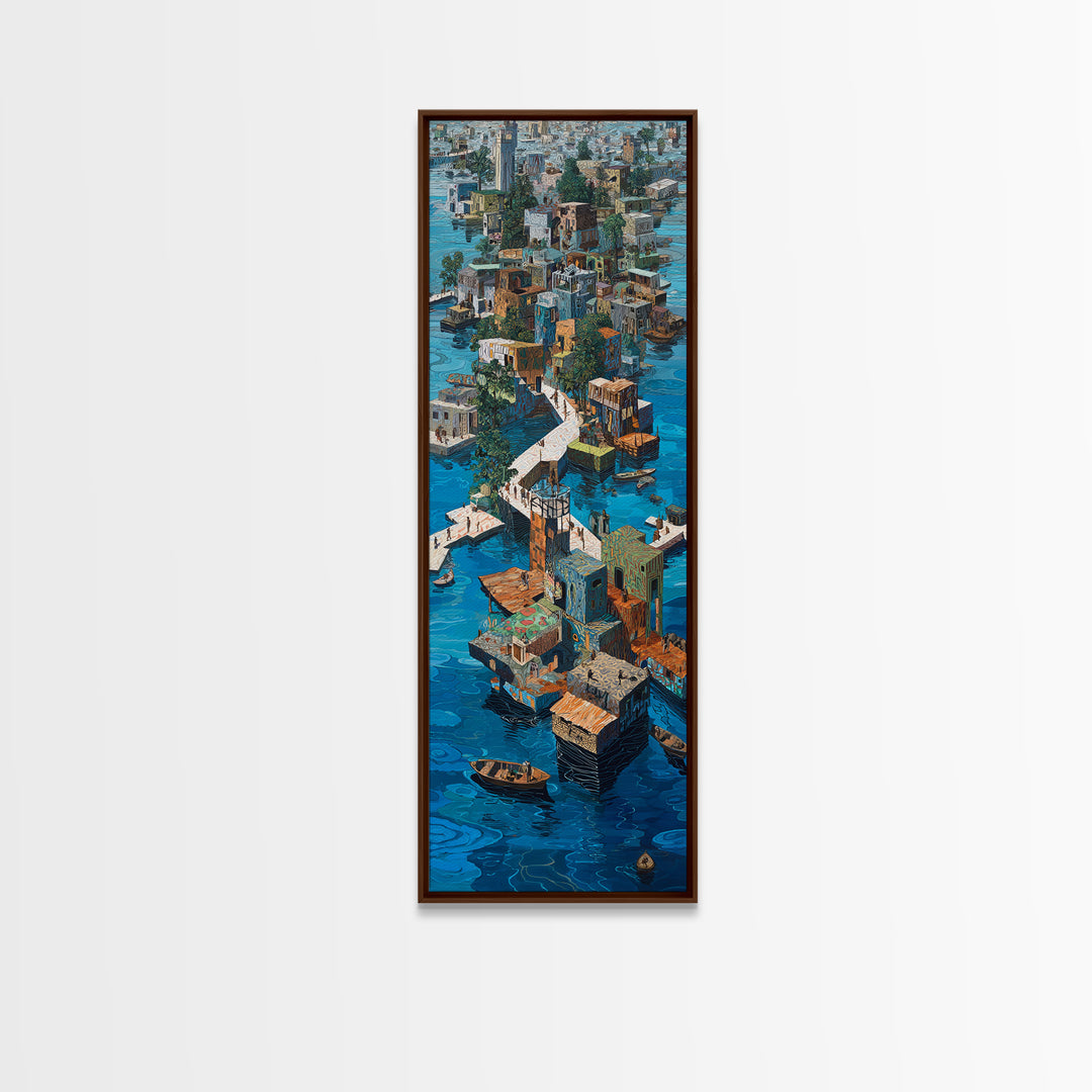 Stilted African Water City Wall Art, Urban Coastal Village, Afrocentric Wall Decor, Modern African Art Canvas Print, Home Decor