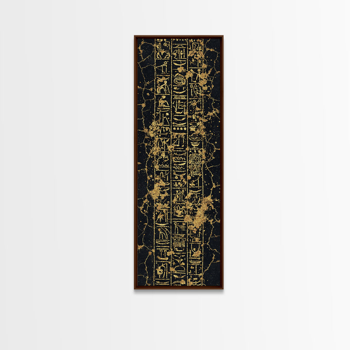 Gold Egyptian Hieroglyphs Wall Art, Black Marble Ancient Symbols, African Egyptian Art, Luxury Home Decor, Framed Canvas Print