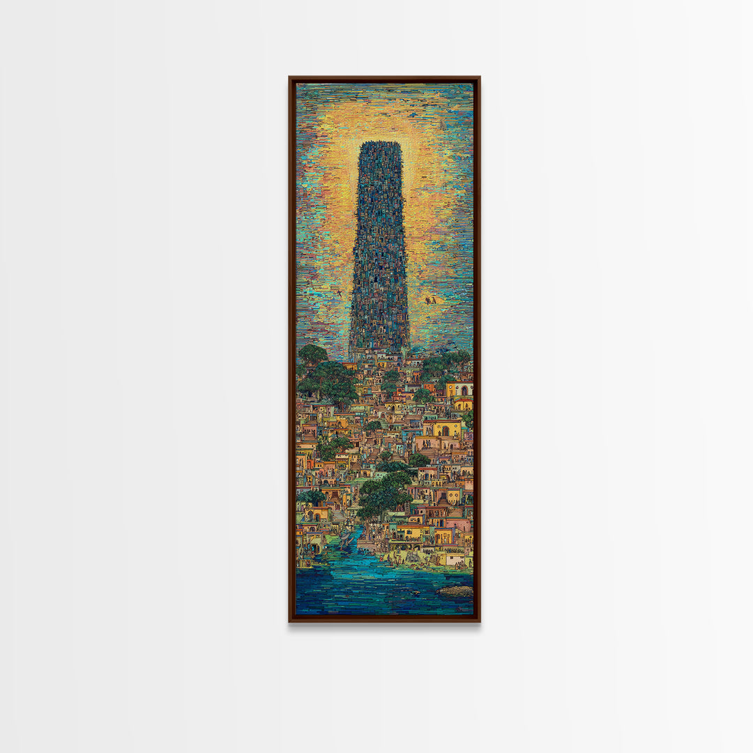 Monumental African Tower City Wall Art, Sunlit Waterfront Skyline, Modern African Art, Urban Statement Canvas Print, Decor