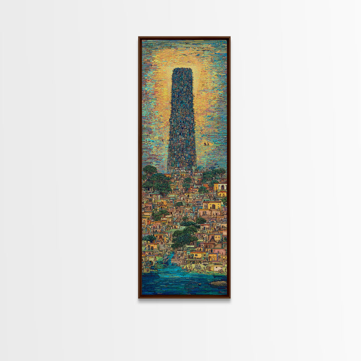 Monumental African Tower City Wall Art, Sunlit Waterfront Skyline, Modern African Art, Urban Statement Canvas Print, Decor