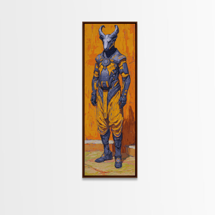Horned African Warrior Afrofuturism Canvas Print, Orange Sci Fi Tribal Art, Bold Black Art Decor, Unique Gift For Him Wall Art