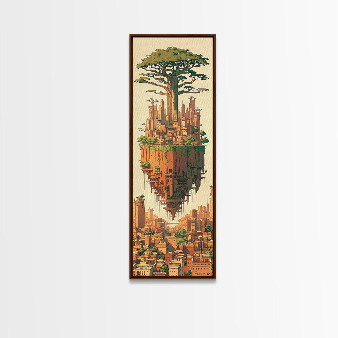 Floating African Tree City Canvas Print, Baobab Fantasy Landscape Wall Art, Afrocentric Urban Decor, Modern Home Decor Gift