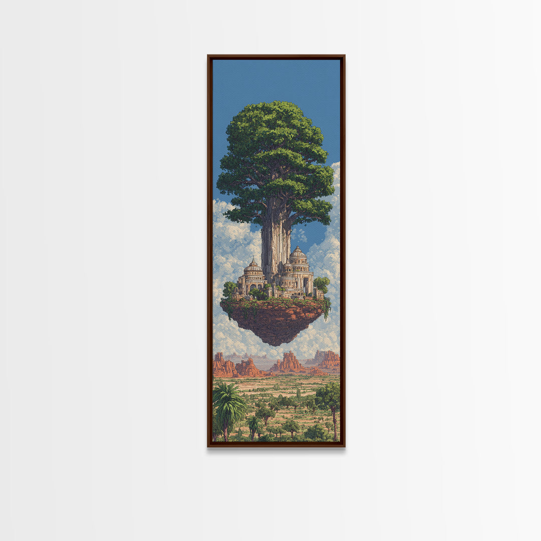 Majestic African Tree Temple Framed Canvas Print, Floating Island Landscape Wall Art, Desert Skyline Home Decor Gift For Her