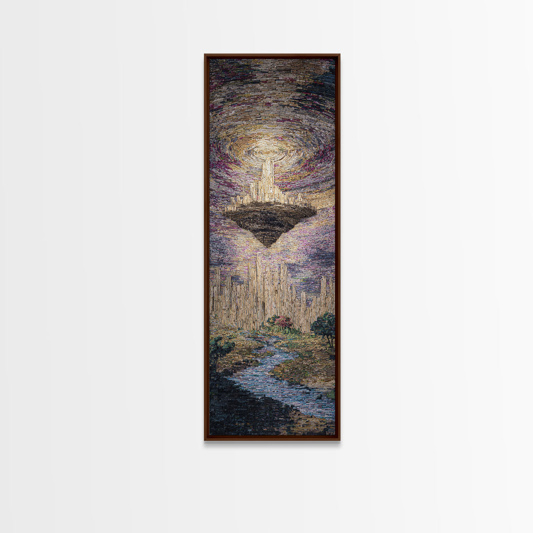 Luminous Floating Island Waterfall Celestial Sky Wall Art, Dreamy Nature Scene Art, Abstract Landscape, Living Room Decor